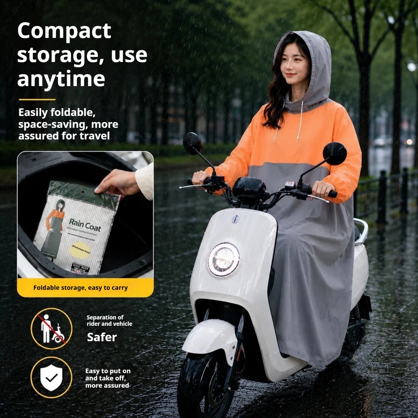 EVA Oversized Color Block Pullover Raincoat Extended Fit Rain Jacket for Adults Outdoor Hiking Travel - Men Women - Image 3