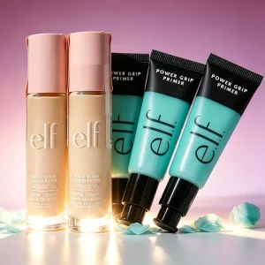 Elf Halo Glow Foundation & Power Grip Primer Hydrating Base Natural Luminous Makeup Base for All Skin Types Daily Cosmetic Uses