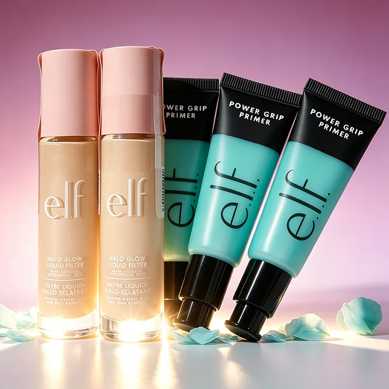 Elf Halo Glow Foundation & Power Grip Primer Hydrating Base Natural Luminous Makeup Base for All Skin Types Daily Cosmetic Uses