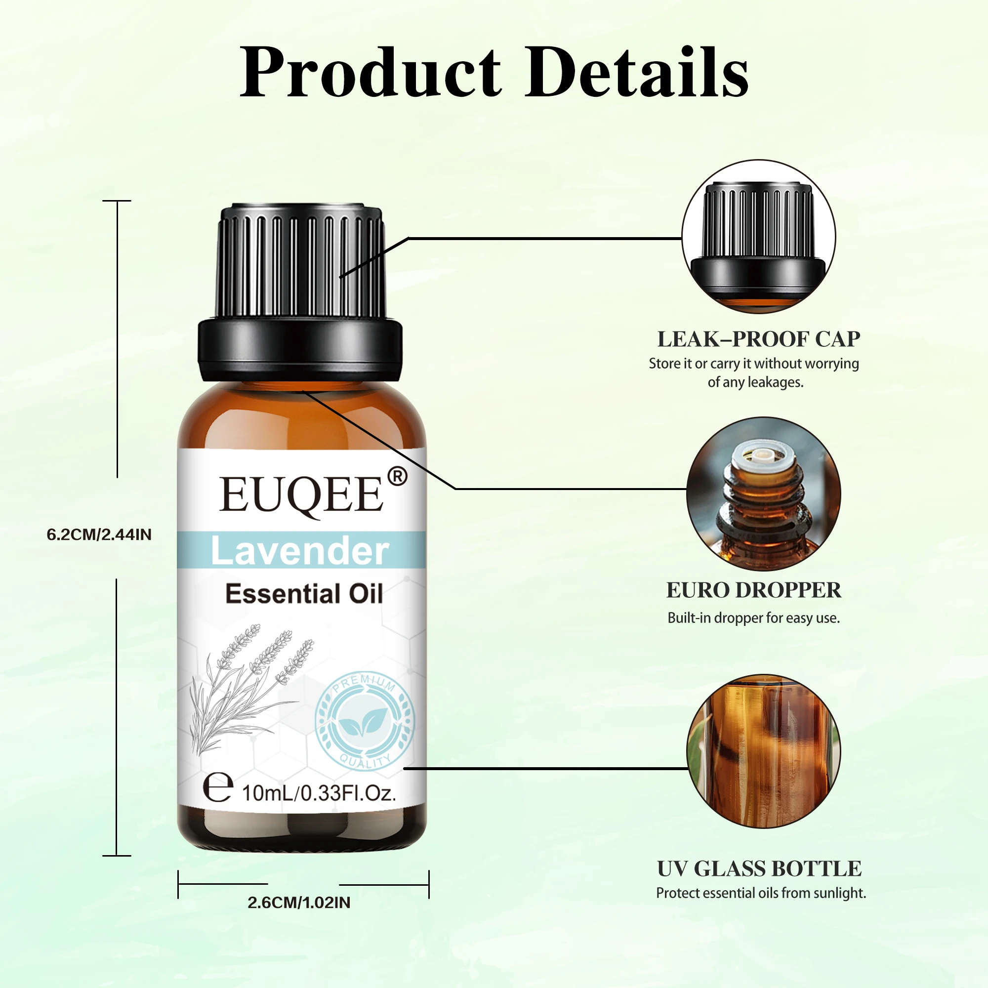 Euqee Essential Oil 10ml Pure Vanilla Extract Aromatherapy Oils Cinnamon Bergamot Cedarwood Lemon Lavender Tea Tree Fragrance - Image 4