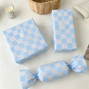 Exquisite Light Blue Plaid Gift Wrapping Paper Rolls,15 Sheets Premium Decorative Paper for Wedding,Birthday,Baby Shower,Christm