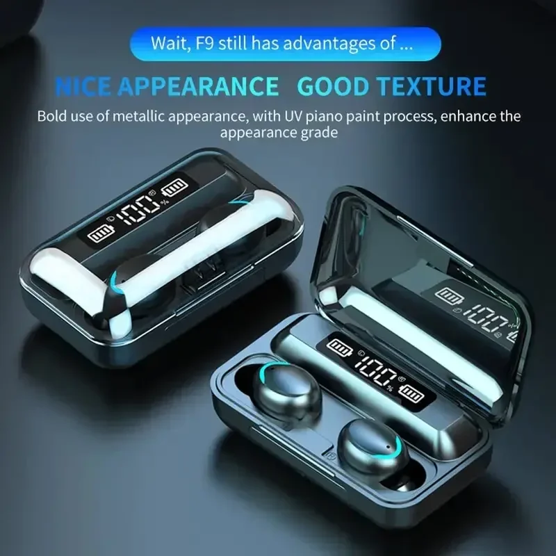 F9 5C Wireless Bluetooth Headphones Tws Waterproof Earbuds Earphones Digital Display Heaset Large Capacity Charging Case - Image 3