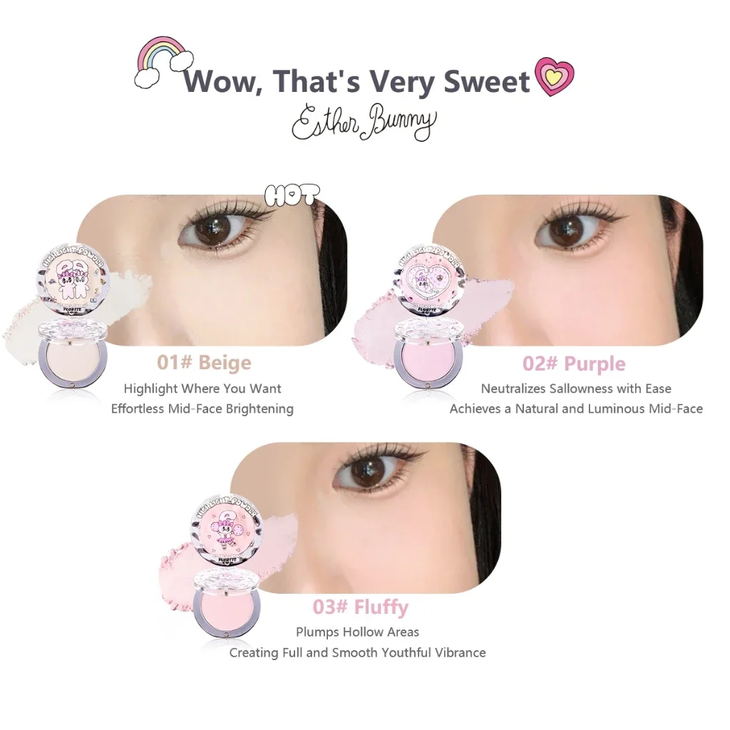 FLORTTE Esther Bunny Single-Colour Highlighter Powder Matte Brighten Contour Palette Face Makeup Cosmetics - Image 3