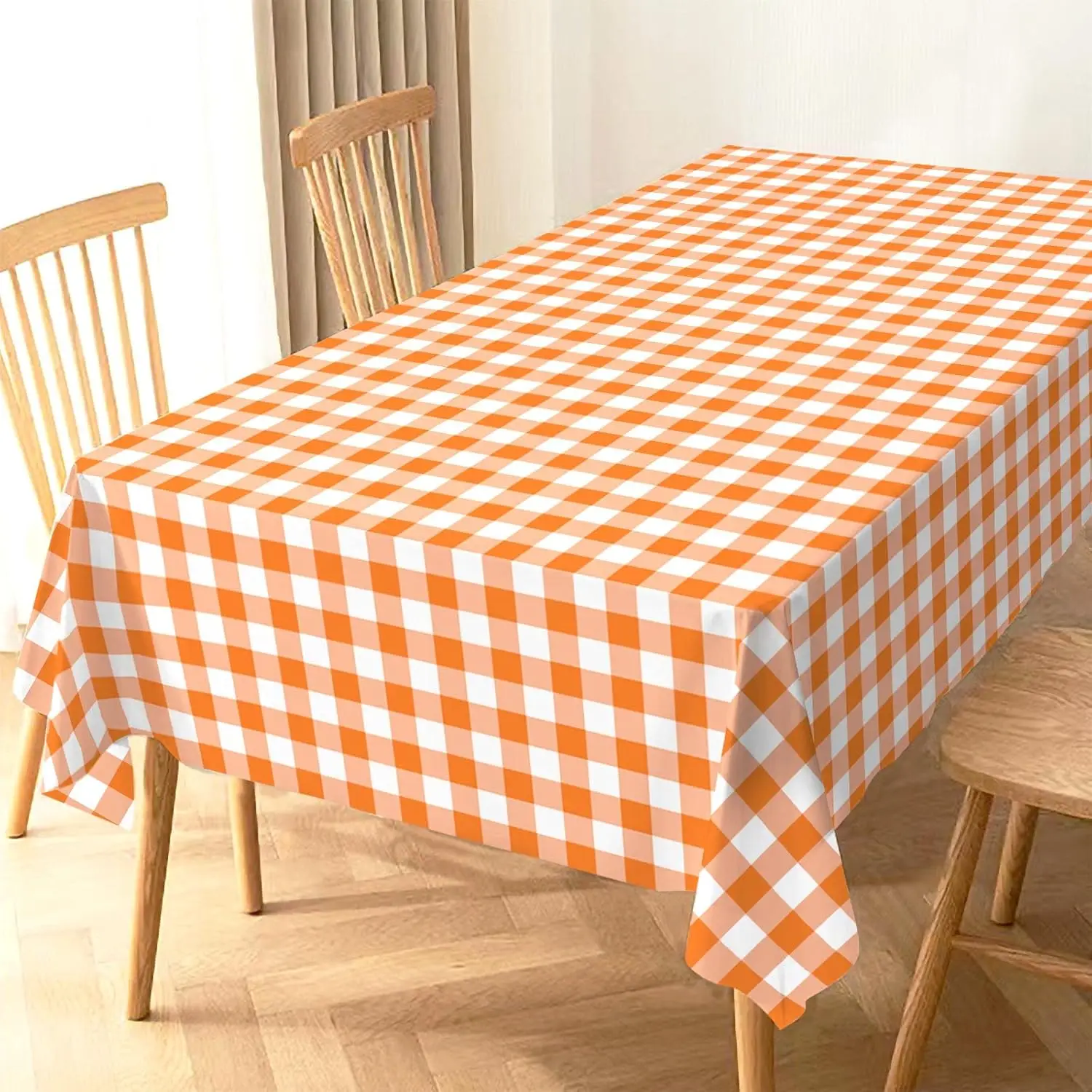 Fall Thanksgiving Orange Buffalo Check Waterproof Tablecloth Table Decor Reusable Kitchen Dining Tablecloth Holiday Party Decor - Image 2