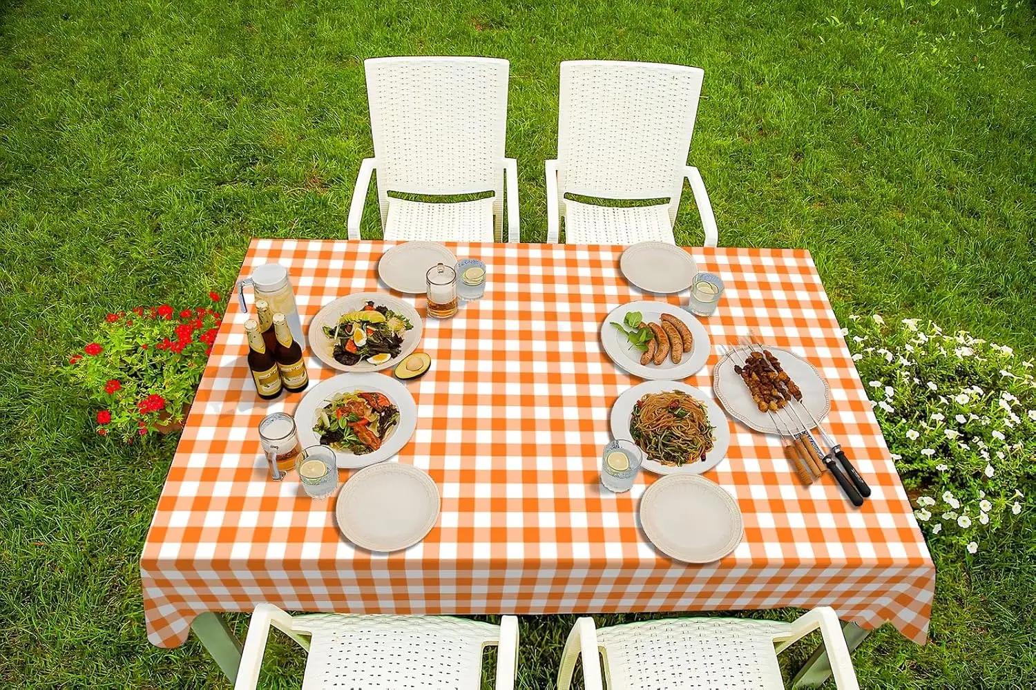 Fall Thanksgiving Orange Buffalo Check Waterproof Tablecloth Table Decor Reusable Kitchen Dining Tablecloth Holiday Party Decor - Image 5