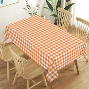 Fall Thanksgiving Orange Buffalo Check Waterproof Tablecloth Table Decor Reusable Kitchen Dining Tablecloth Holiday Party Decor