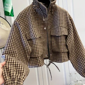Fall/Winter 2026 New Arrivals: Women's Spring/Fall Casual Houndstooth Cropped Jacket—Fashionable Street Style