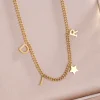 Fashion Letter Star Pendant Necklace For Women Simple Stainless Steel Chain Luxury Jewelry Accessory Gift ﻿