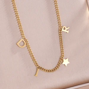 Fashion Letter Star Pendant Necklace For Women Simple Stainless Steel Chain Luxury Jewelry Accessory Gift ﻿