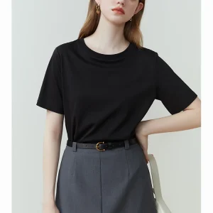 Fashion Solid Short-Sleeved T-Shirt Women'S Spring Summer 2024 New Round Neck Straight White Black Top For Women Girls