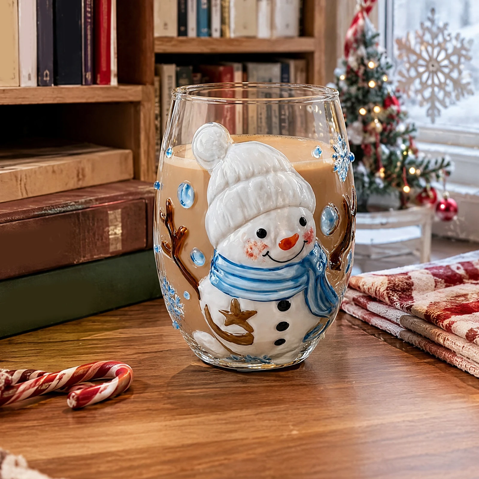 Festive 3D Embossed Christmas Glass Cup Santa Claus Reindeer Snowman Tree Holiday Drinkware Winter Art - Image 2