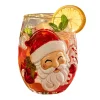 Festive 3D Embossed Christmas Glass Cup Santa Claus Reindeer Snowman Tree Holiday Drinkware Winter Art