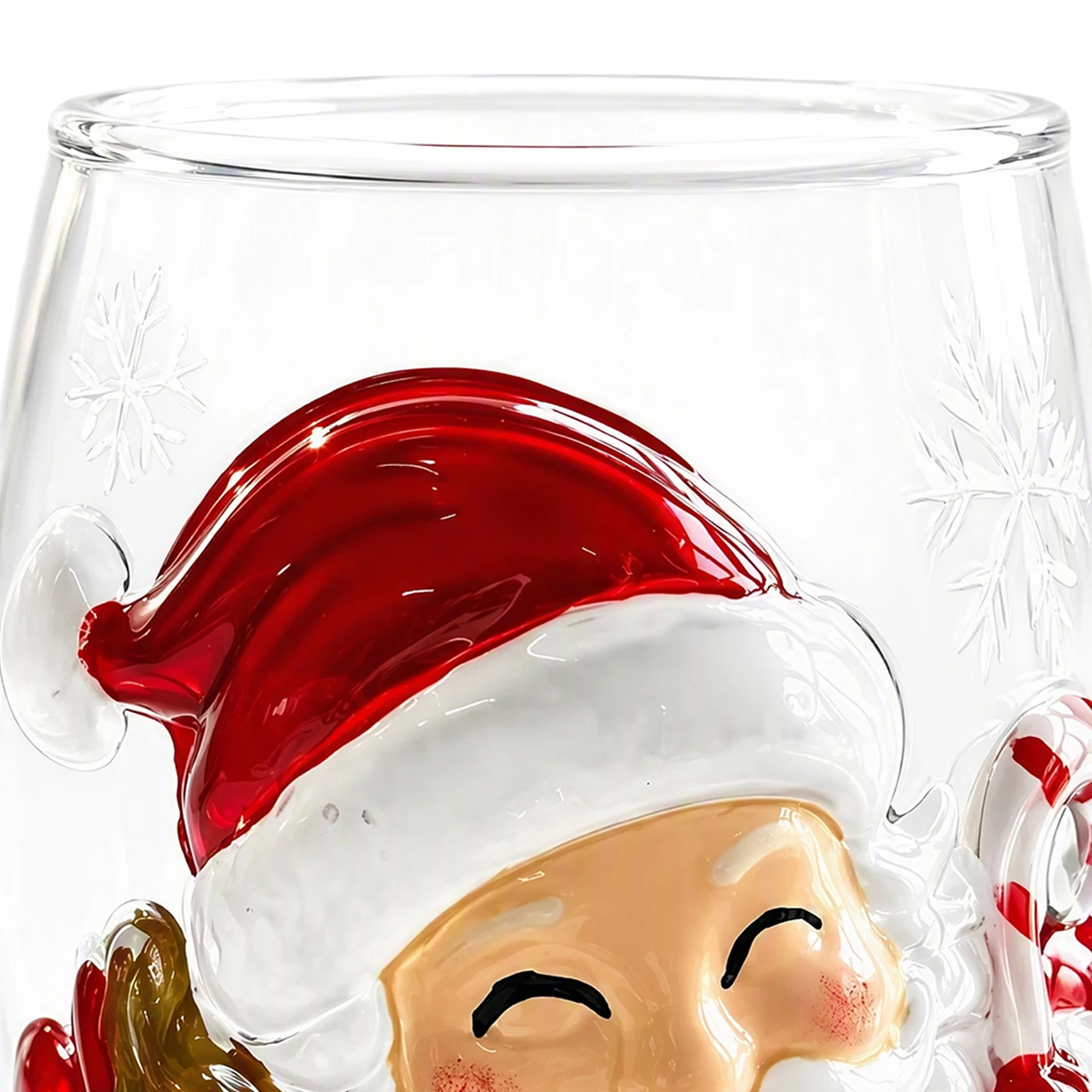 Festive 3D Embossed Christmas Glass Cup Santa Claus Reindeer Snowman Tree Holiday Drinkware Winter Art - Image 4