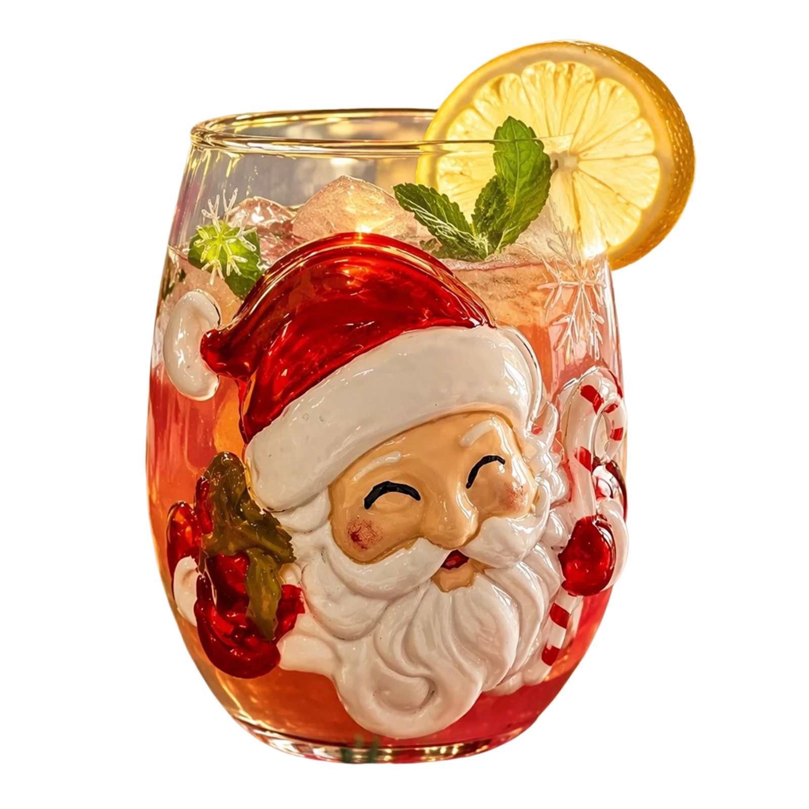Festive 3D Embossed Christmas Glass Cup Santa Claus Reindeer Snowman Tree Holiday Drinkware Winter Art