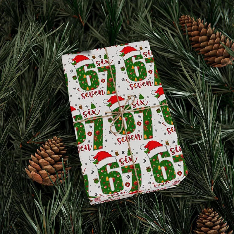 Festive 67 Christmas Paper Wrap, 6 7 Holiday Wrapping Paper, 67 Cheery Santa Children Gift Wrap - Image 6