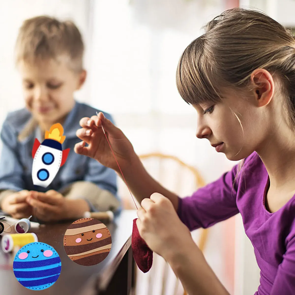 Fine motor skills sewing felt toys DIY sewing space system craft kit Early education vitality puzzle sewing kit - Image 5