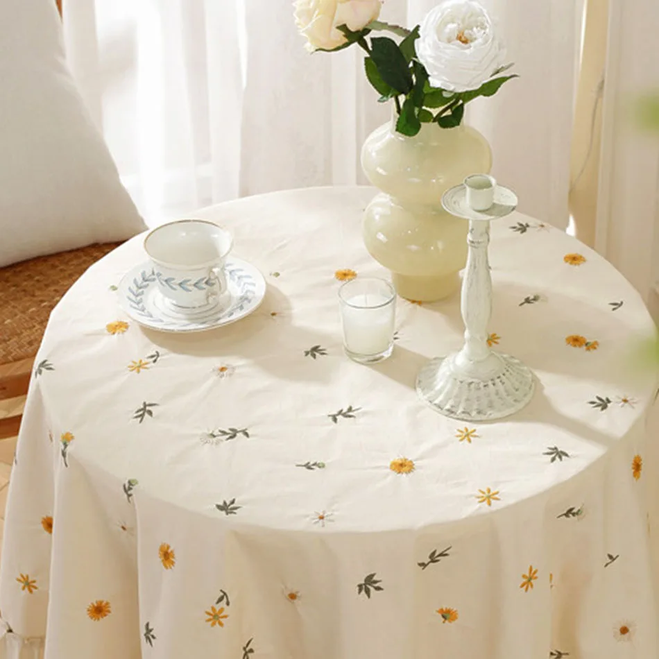 Floral Embroidery Cotton Tablecloth Rectangle Tea Table Decoration for Kitchen Wedding Dining Room Cover - Image 5