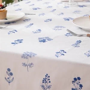 Floral Embroidery Cotton Tablecloth Rectangle Tea Table Decoration for Kitchen Wedding Dining Room Cover