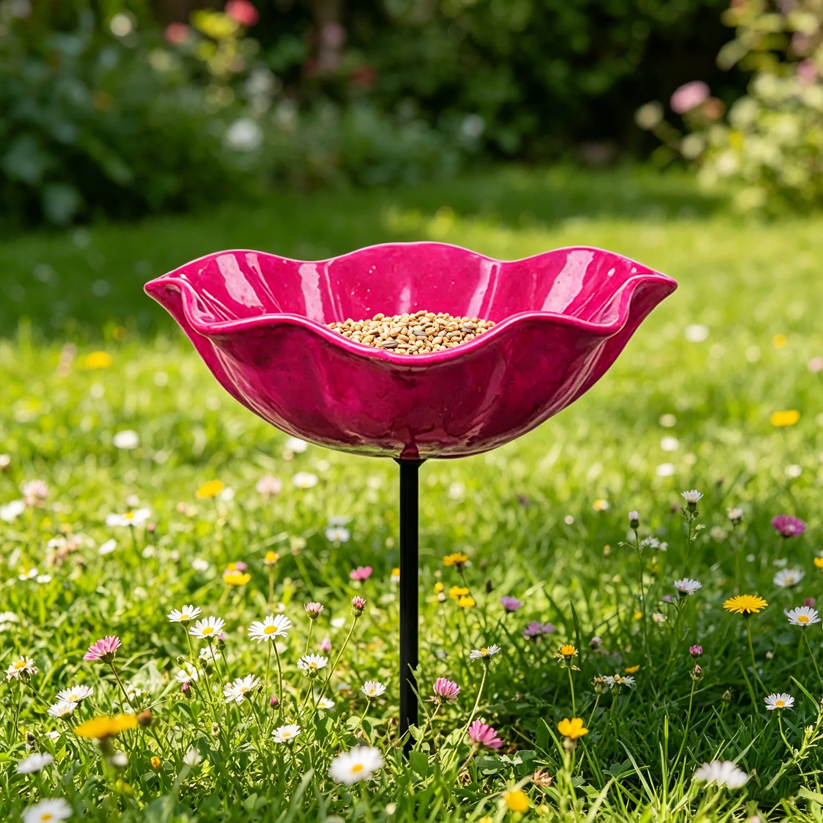 Flower Shaped Bee Watering Station Metal Flower Garden Stake Bird Bath Butterfly Water Feeder Garden Bird Bath Bowls for Outside - Image 4