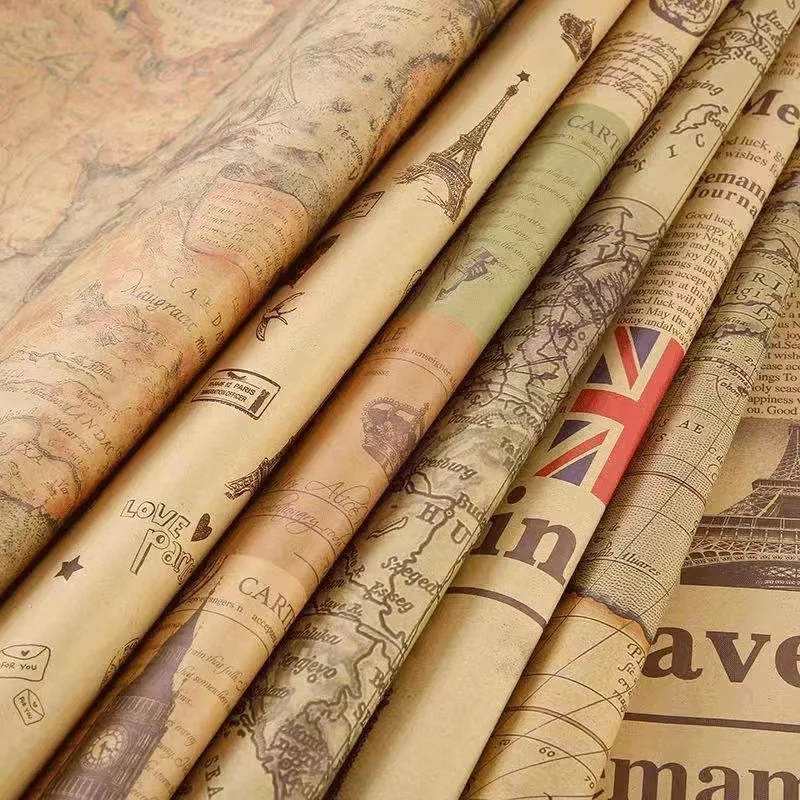 Fold Retro Kraft Gift Wrapping Paper Worldmap Christmas Gift Paper Newspaper Craft Valentine's Day Birthday Gift RegularPaper - Image 2