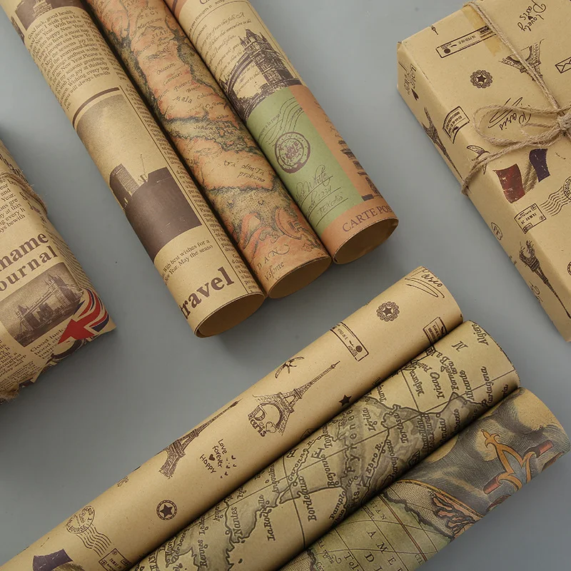 Fold Retro Kraft Gift Wrapping Paper Worldmap Christmas Gift Paper Newspaper Craft Valentine's Day Birthday Gift RegularPaper - Image 3