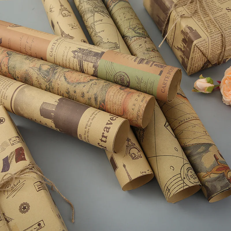 Fold Retro Kraft Gift Wrapping Paper Worldmap Christmas Gift Paper Newspaper Craft Valentine's Day Birthday Gift RegularPaper - Image 4