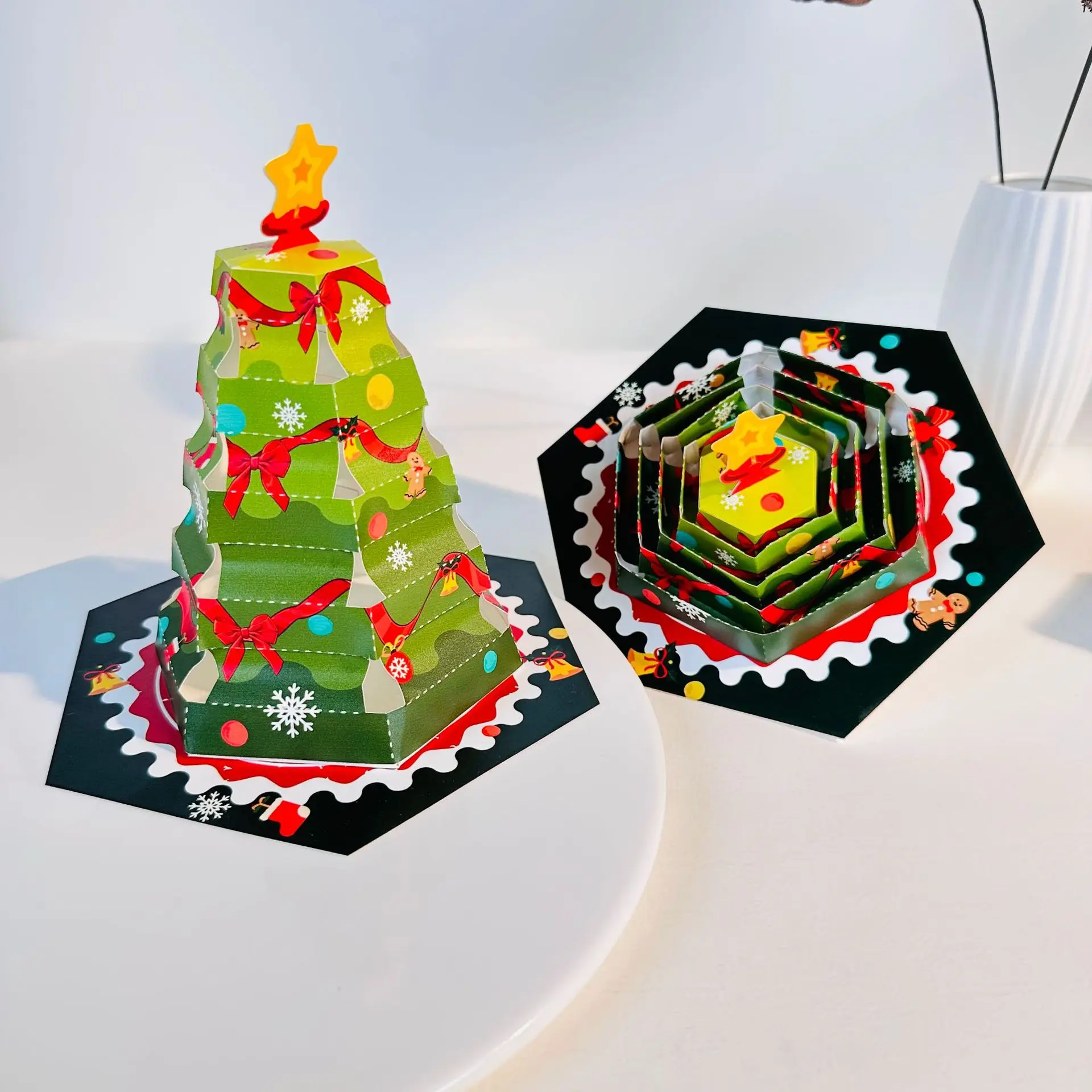 Foldable 3D Christmas Tree Holiday Card -Fairy Tale Fun Gift Surprising Wishes for Xmas Gift Party Invitation Card - Image 3