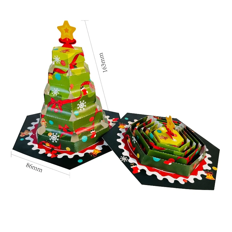Foldable 3D Christmas Tree Holiday Card -Fairy Tale Fun Gift Surprising Wishes for Xmas Gift Party Invitation Card - Image 5