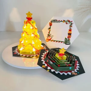 Foldable 3D Christmas Tree Holiday Card -Fairy Tale Fun Gift Surprising Wishes for Xmas Gift Party Invitation Card