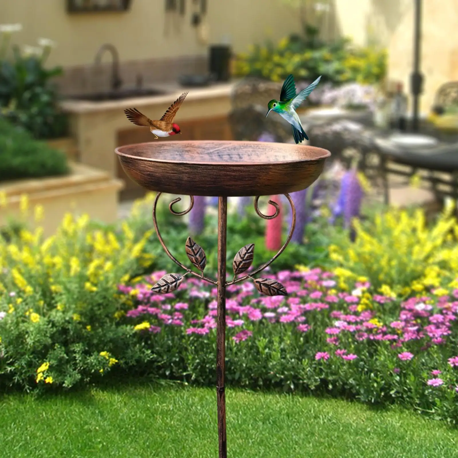 Freestanding Bird Bath Bowl with Garden Stake Outdoor Landscape Housewarming Bird Feeder Water Bowl for Park Porch Deck Yard Freestanding Bird Bath Bowl with Garden Stake Outdoor Landscape Housewarming Bird Feeder Water Bowl for Park Porch Deck Yard