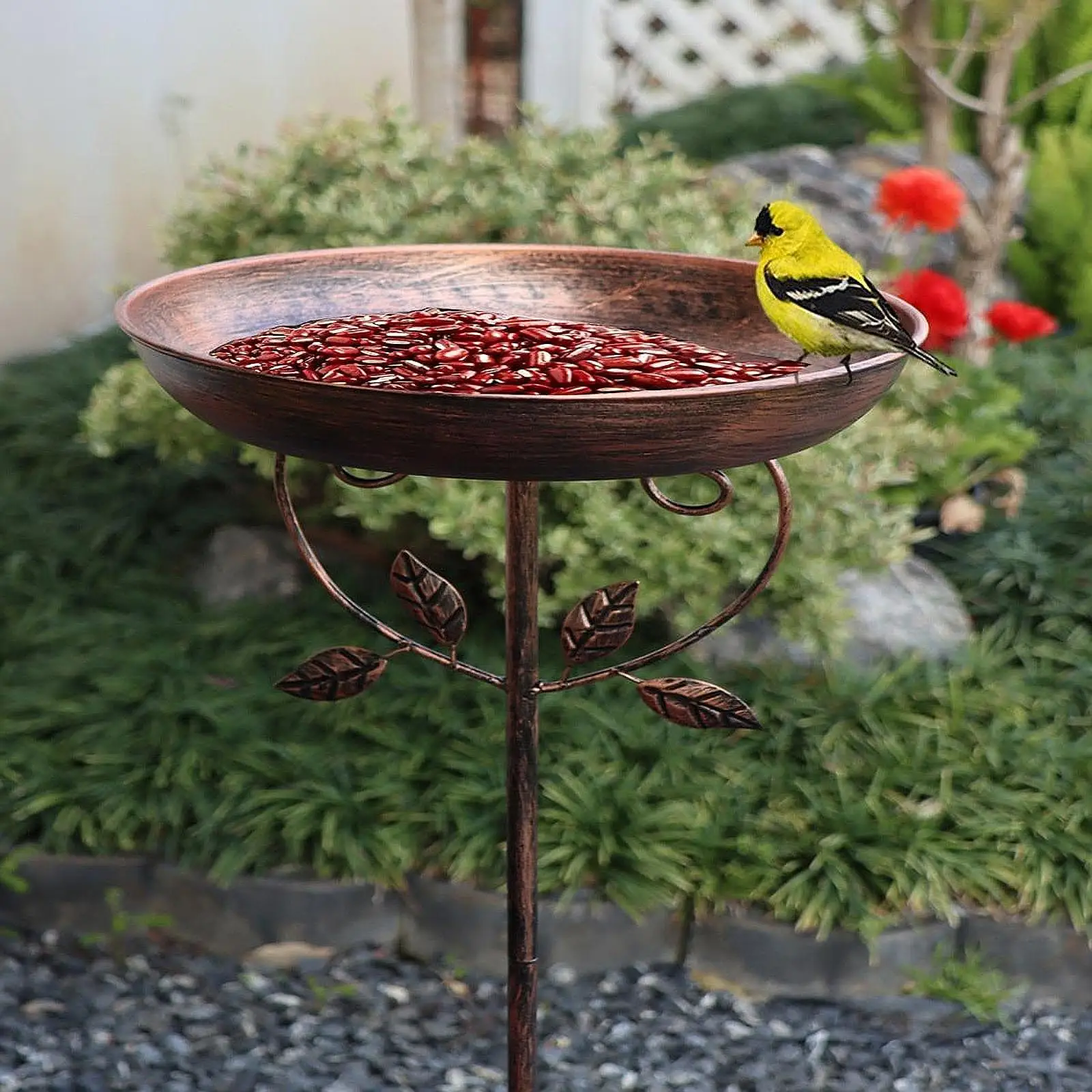 Freestanding Bird Bath Bowl with Garden Stake Outdoor Landscape Housewarming Bird Feeder Water Bowl for Park Porch Deck Yard Freestanding Bird Bath Bowl with Garden Stake Outdoor Landscape Housewarming Bird Feeder Water Bowl for Park Porch Deck Yard