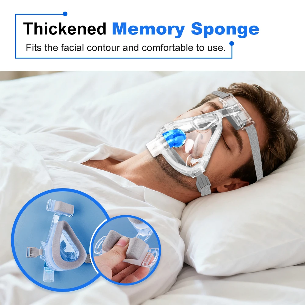 Full Face & Nasal CPAP Memory Foam Mask for Anti-Snoring Includes Reusable Cushion, Frame & Elbow for Comfortable Sleep Therapy - Image 2