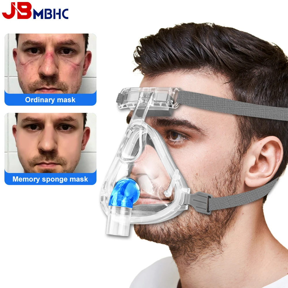 Full Face & Nasal CPAP Memory Foam Mask for Anti-Snoring Includes Reusable Cushion, Frame & Elbow for Comfortable Sleep Therapy