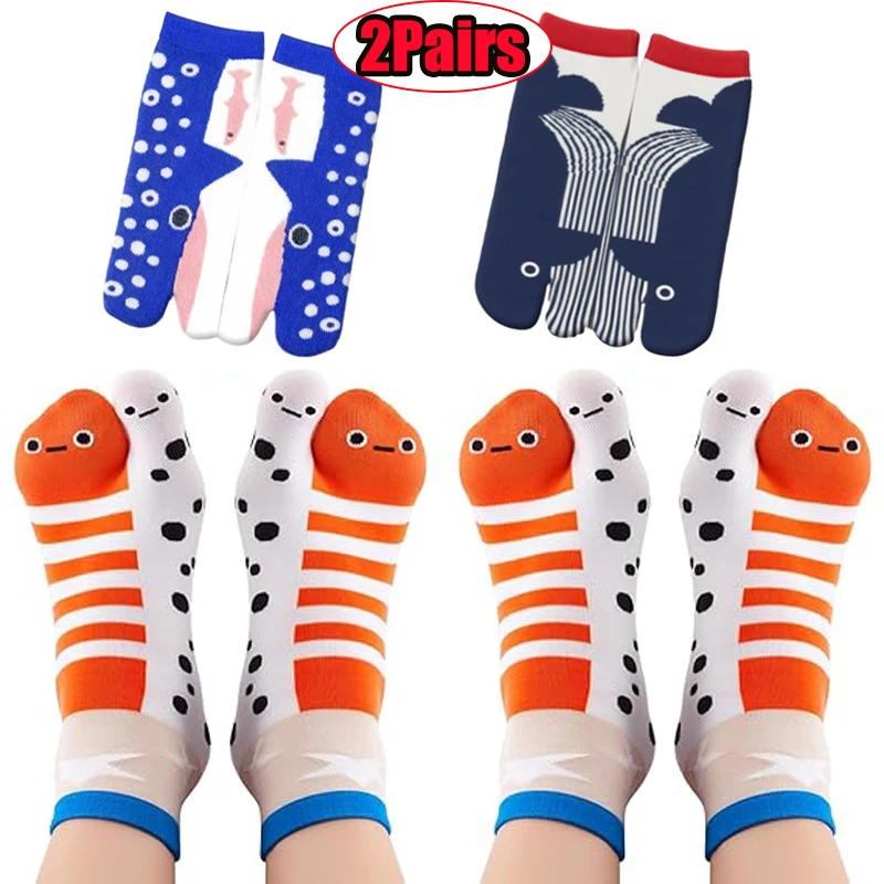 Funny Fish Series Tabi Socks for Women Breathable Cartoon Creative Abstract Novelty Ugly Eel Aquarium Mid-tube Split Toe Socks