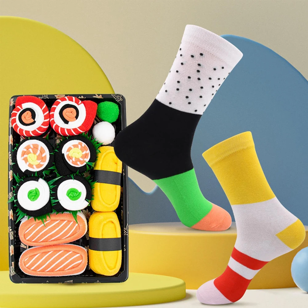Funny Socks Novelty Salmon Sushi Socks Personalized Pattern Cotton Socks Harajuku Food Socks Unique Gift Box Unisex Size 35-40 - Image 2
