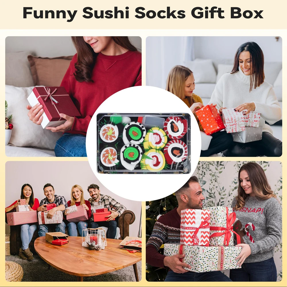 Funny Socks Novelty Salmon Sushi Socks Personalized Pattern Cotton Socks Harajuku Food Socks Unique Gift Box Unisex Size 35-40 - Image 6