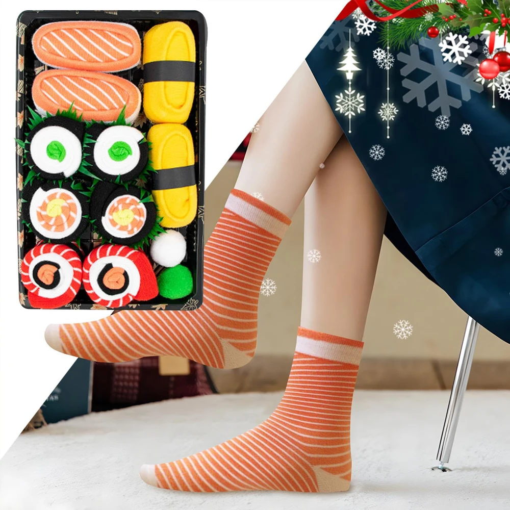 Funny Socks Novelty Salmon Sushi Socks Personalized Pattern Cotton Socks Harajuku Food Socks Unique Gift Box Unisex Size 35-40 - Image 3