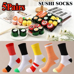 Funny Socks Novelty Salmon Sushi Socks Personalized Pattern Cotton Socks Harajuku Food Socks Unique Gift Box Unisex Size 35-40