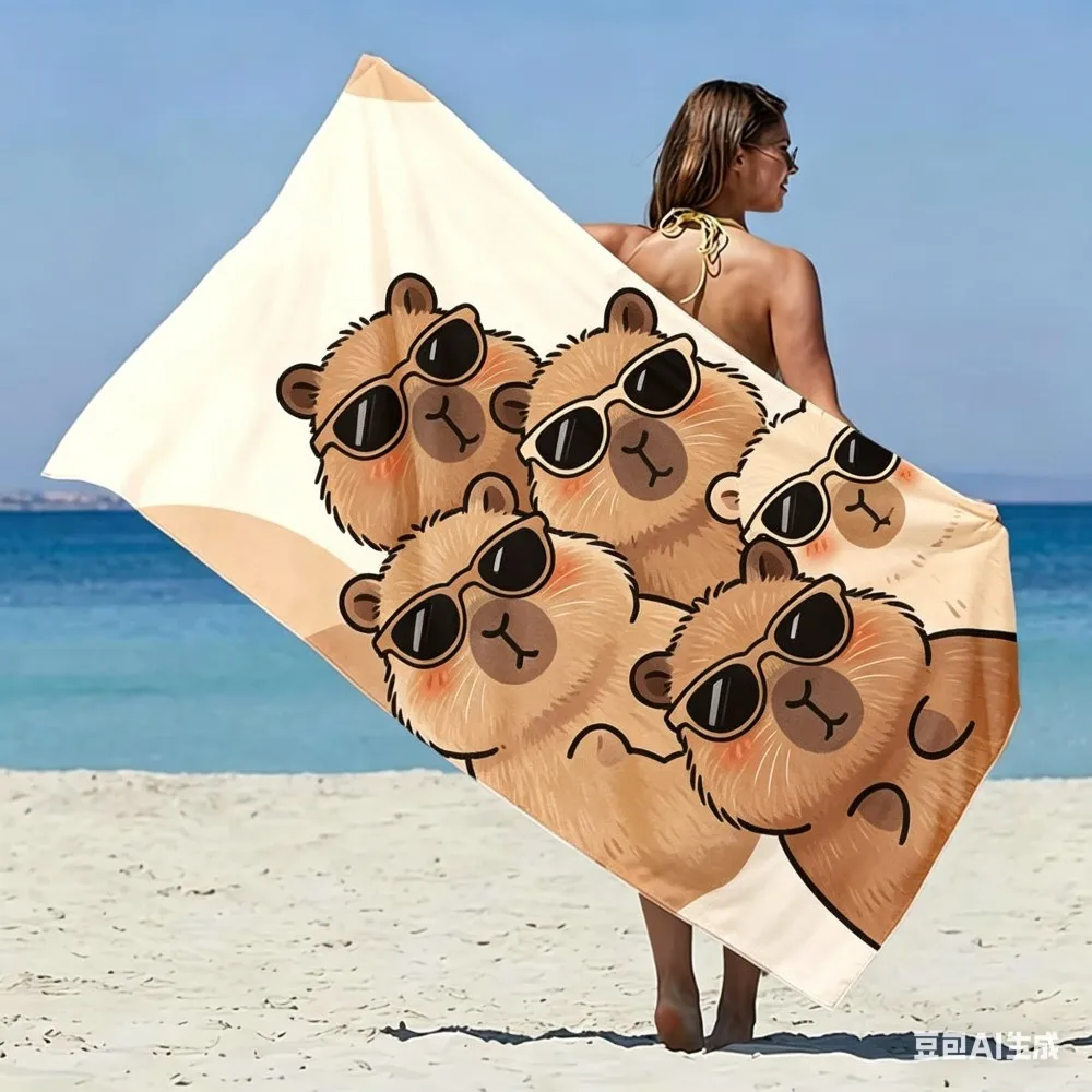 Funny Sunglasses Capybara Beach Towel Microfiber, Cute Animal Bath Towel, Trendy Cool Travel Blanket for Women Kids Teens Gift