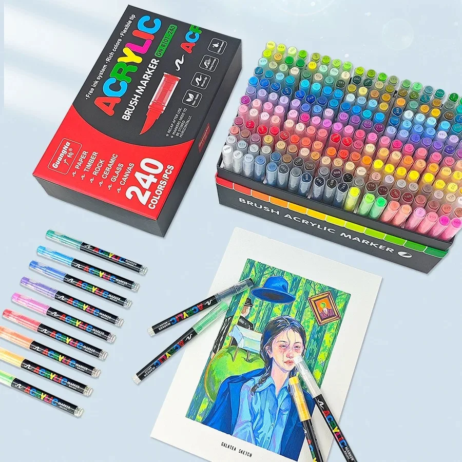 GUANGNA 12-360 Colors Set Acrylic Paint Pens Pencil Brush Markers Pen Rock Painting Christmas DIY Art Supplies Stationery - Image 3