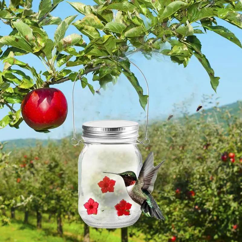 Garden Hummingbird Feeder Small Top Fill Mason Jar With Flower Ports Mason Jar Bird Dish Feeder Garden Decoration For Window And - Image 4