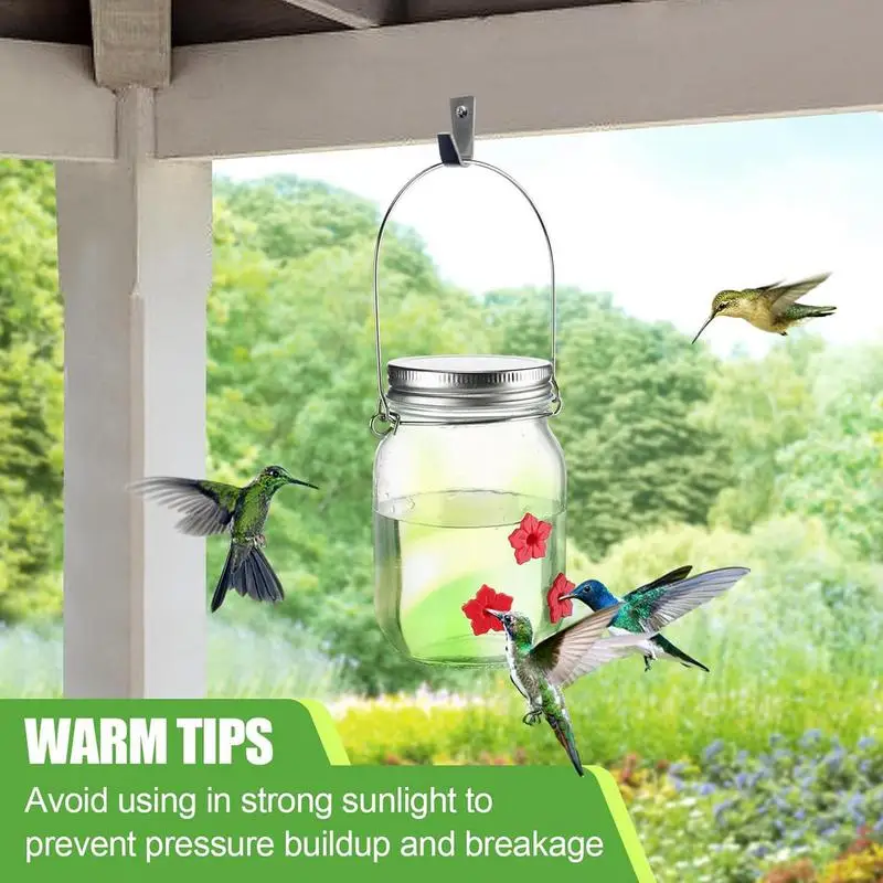 Garden Hummingbird Feeder Small Top Fill Mason Jar With Flower Ports Mason Jar Bird Dish Feeder Garden Decoration For Window And - Image 3