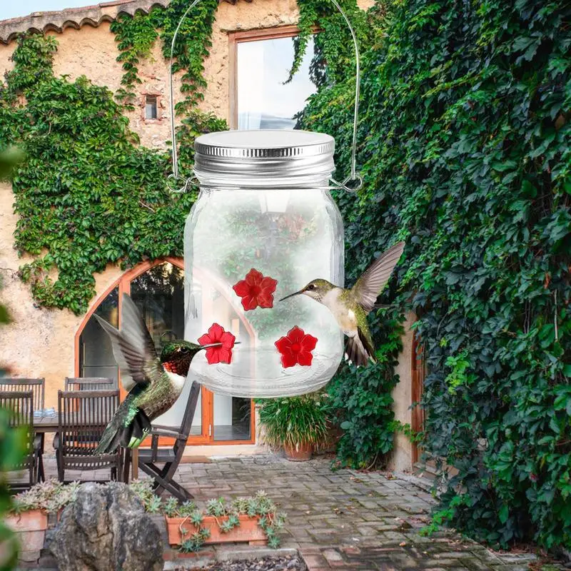 Garden Hummingbird Feeder Small Top Fill Mason Jar With Flower Ports Mason Jar Bird Dish Feeder Garden Decoration For Window And - Image 5
