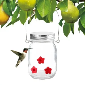 Garden Hummingbird Feeder Small Top Fill Mason Jar With Flower Ports Mason Jar Bird Dish Feeder Garden Decoration For Window And
