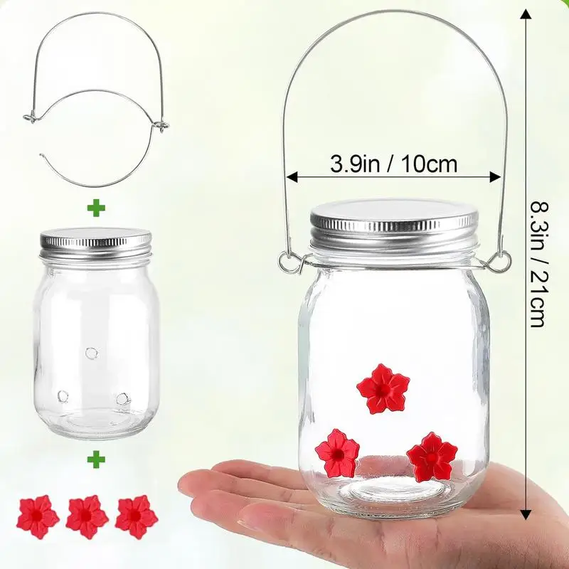 Garden Hummingbird Feeder Small Top Fill Mason Jar With Flower Ports Mason Jar Bird Dish Feeder Garden Decoration For Window And - Image 6