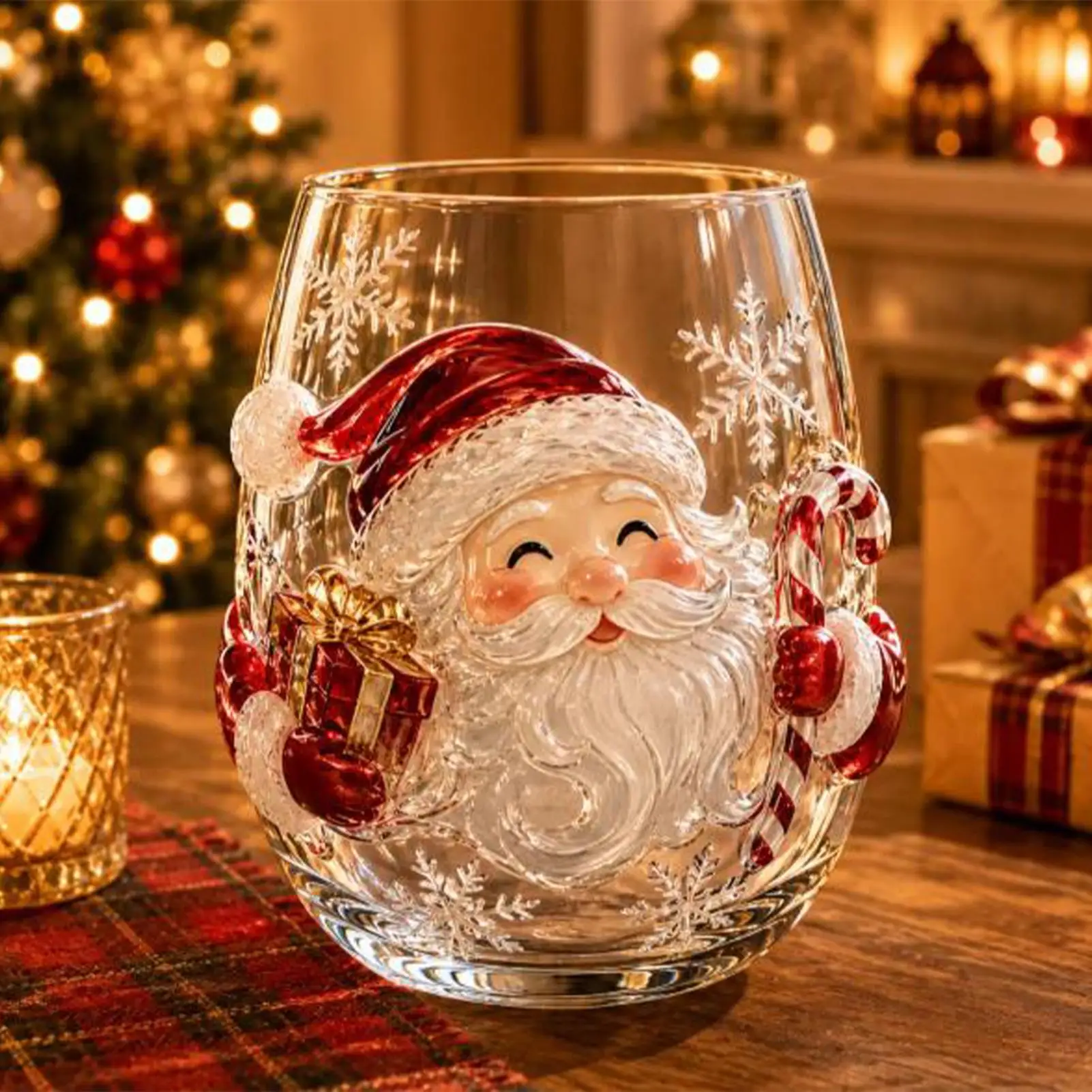 Glass Christmas Coffee Mugs Non-Slip Grip Beverage Drinks Mug 3D Patterns Christmas Tea Cups For Party New Year Table Decor - Image 3