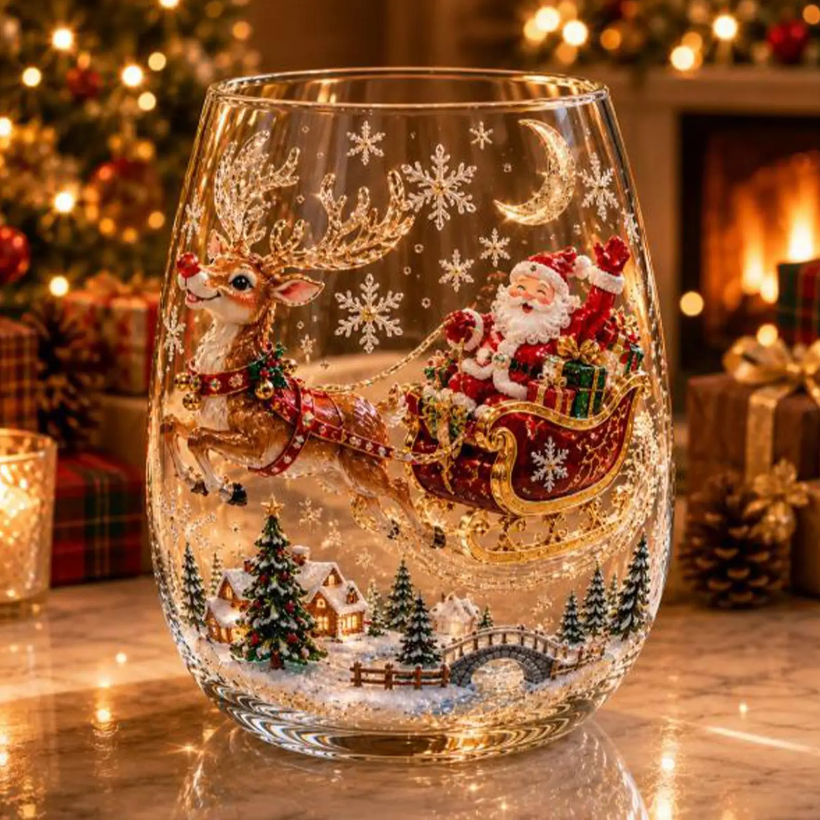 Glass Christmas Coffee Mugs Non-Slip Grip Beverage Drinks Mug 3D Patterns Christmas Tea Cups For Party New Year Table Decor - Image 5