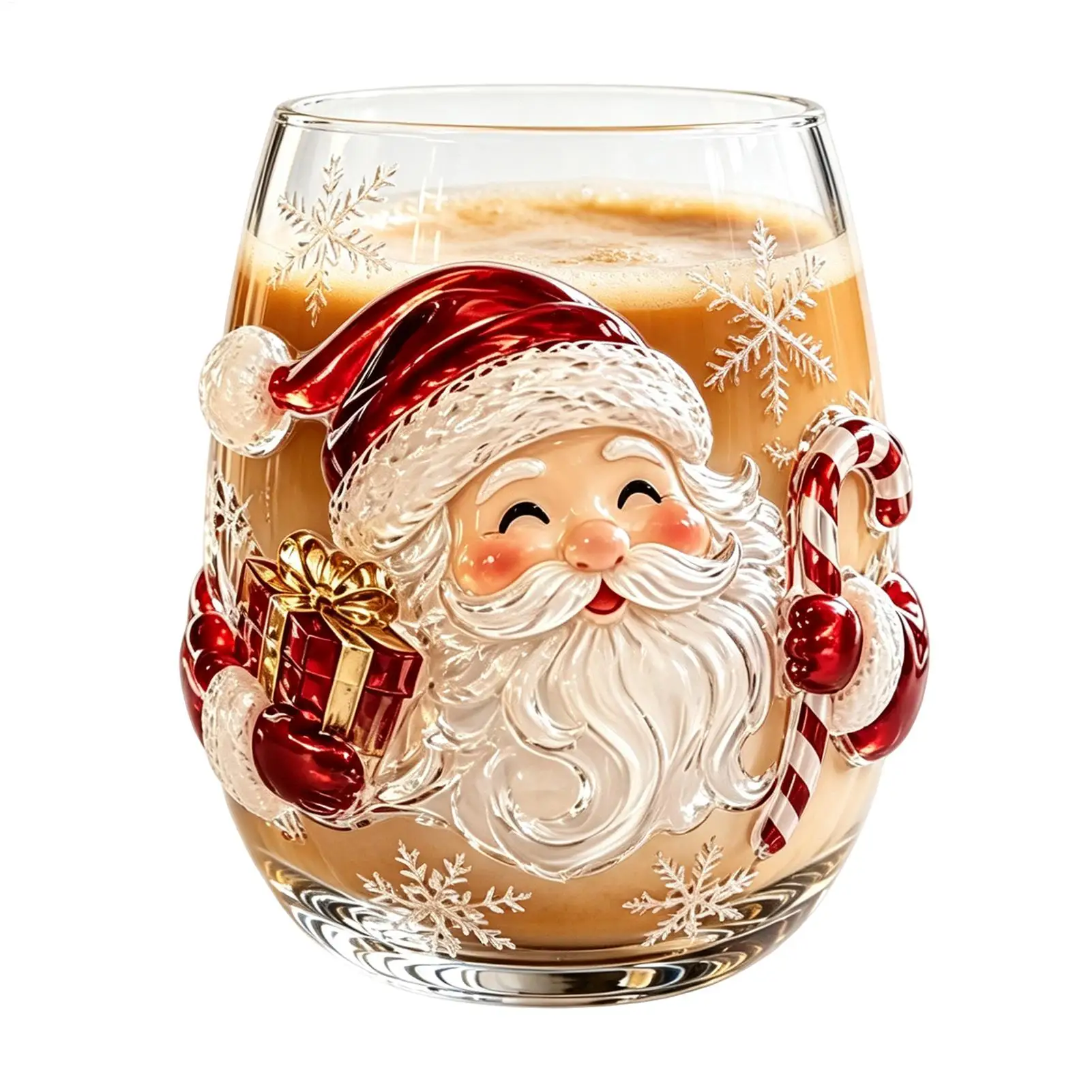 Glass Christmas Coffee Mugs Non-Slip Grip Beverage Drinks Mug 3D Patterns Christmas Tea Cups For Party New Year Table Decor - Image 2