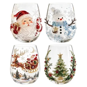 Glass Christmas Coffee Mugs Non-Slip Grip Beverage Drinks Mug 3D Patterns Christmas Tea Cups For Party New Year Table Decor
