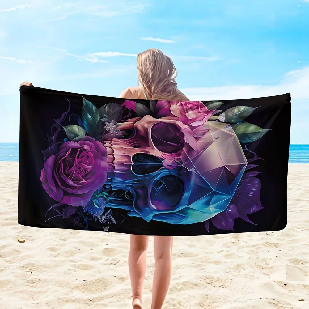 Gothic Floral Skull Beach Towel Patterned Sunscreen And Windproof Suitable For Swimming Pool Camping Travel Blanket - Image 4
